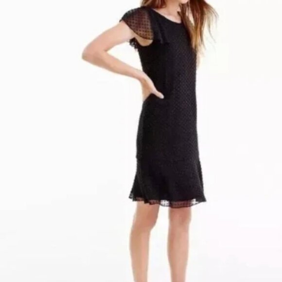 J. Crew Dresses & Skirts - J. Crew Black Silk Clip Dot Ruffle Mini Dress Size 00